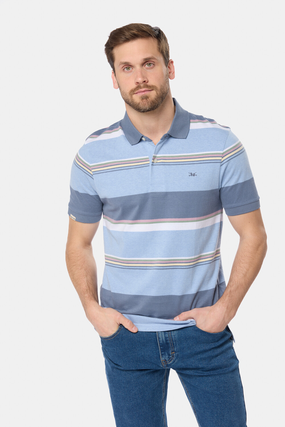 REMERA POLO RAYADA JERSEY Celeste