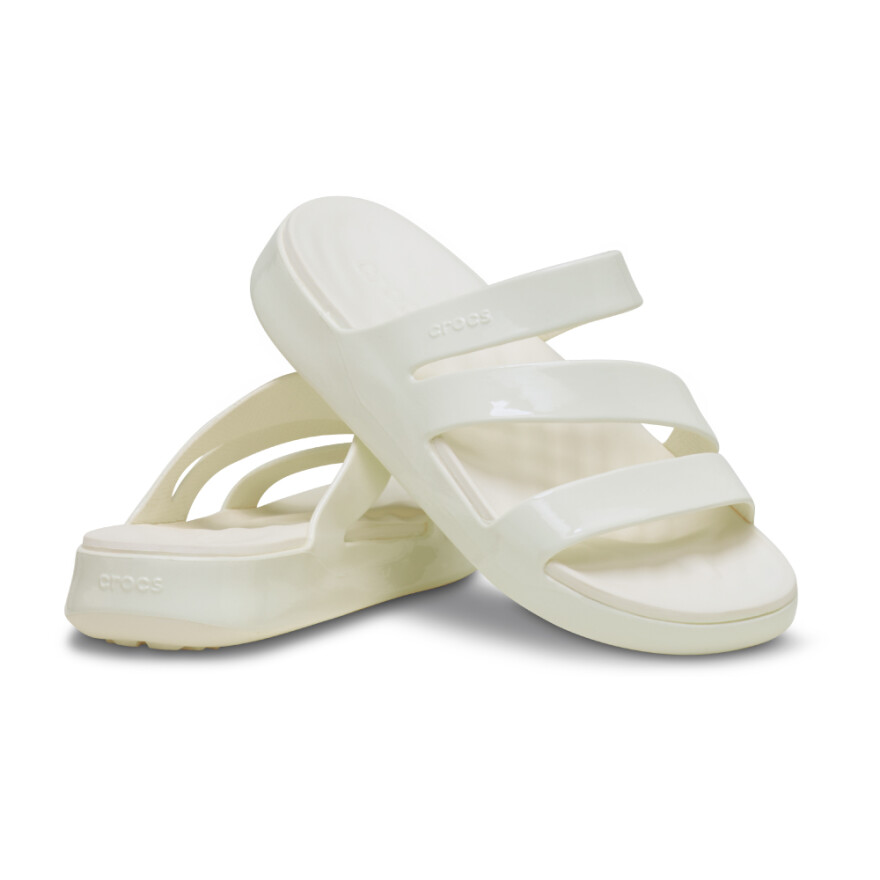 Sandalias Crocs Getaway Patent Strappy - Mujer Chalk
