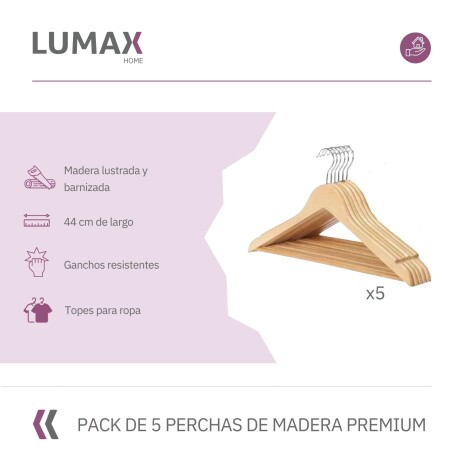 Percha de madera x 5 resistente Percha de madera x 5 resistente