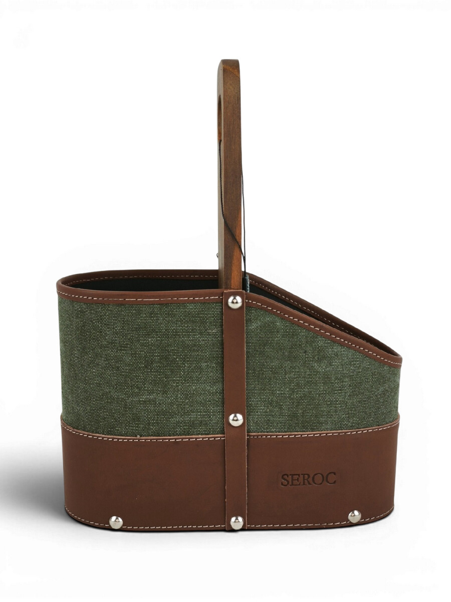 Porta termo y mate en madera y lona con porta celular y porta bombilla - Verde 