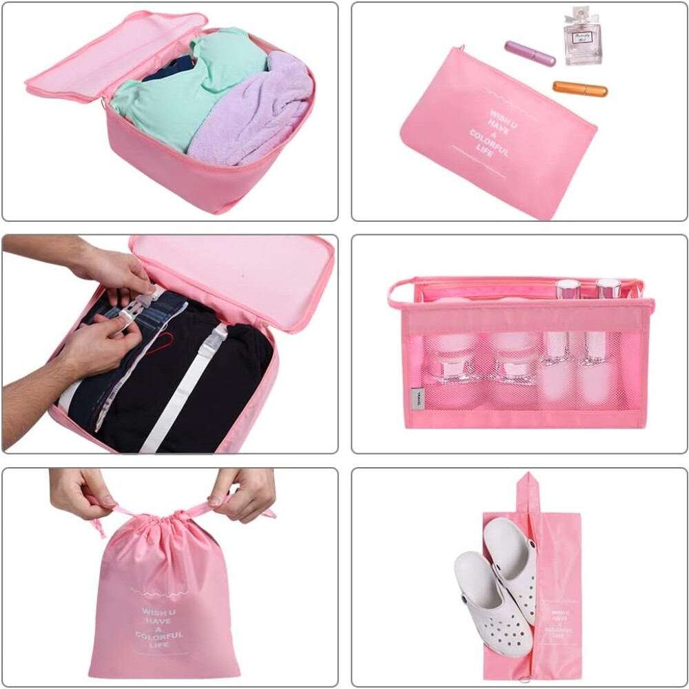 Kit Organizador de Viaje 8 Piezas Rosa