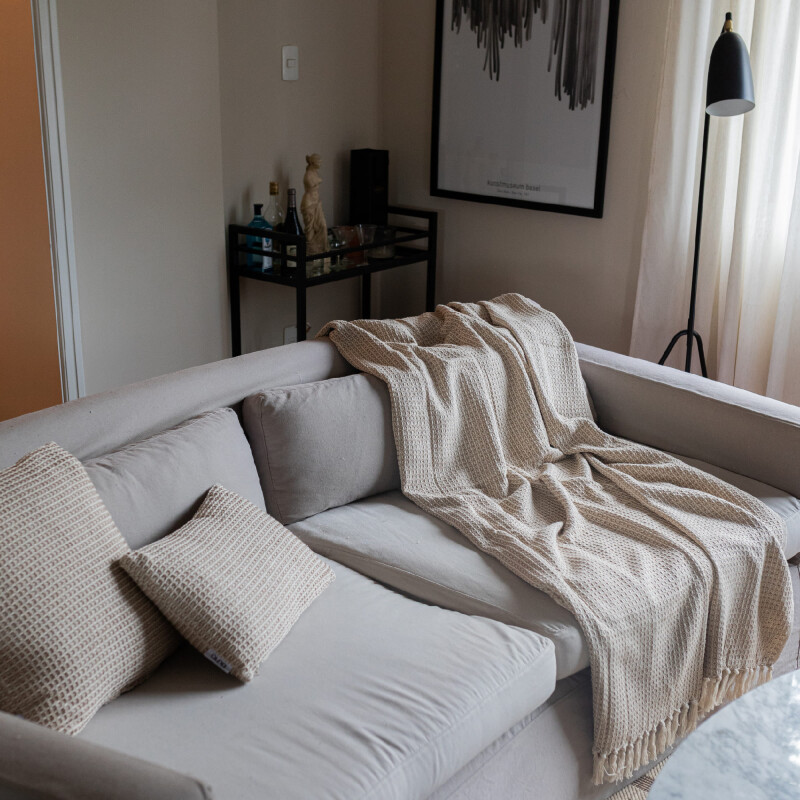 Manta para sillón y cama algodón Beige Waffle 130cm