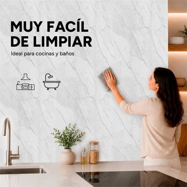 Pack x5 Placa PVC Símil Mármol 2,44x1,22m 3mm Resistente Gris Veteado 2