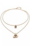 COLGANTE DE ALEACION DE METALES BAÑADO EN ORO 18K CON DOBLE CADENA Y CORAZON CON CRISTAL NEGRO Colgante