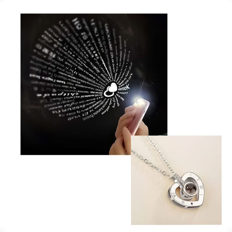 Collar de Colgante de Te amo con ProyecciÃ³n de 100 Idiomas con Forma de CorazÃ³n Golden Rose