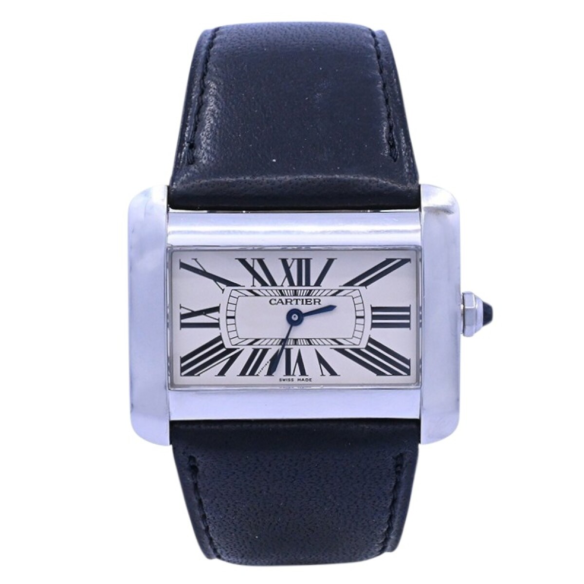 Cartier Tank Divan 2600 Quartz acero brazalete de cuero. 