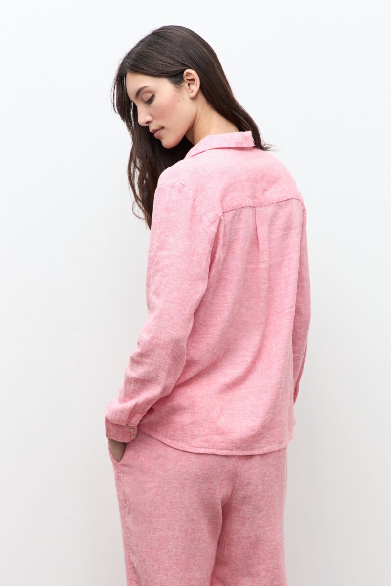 Camisa clasica lino rosado melange