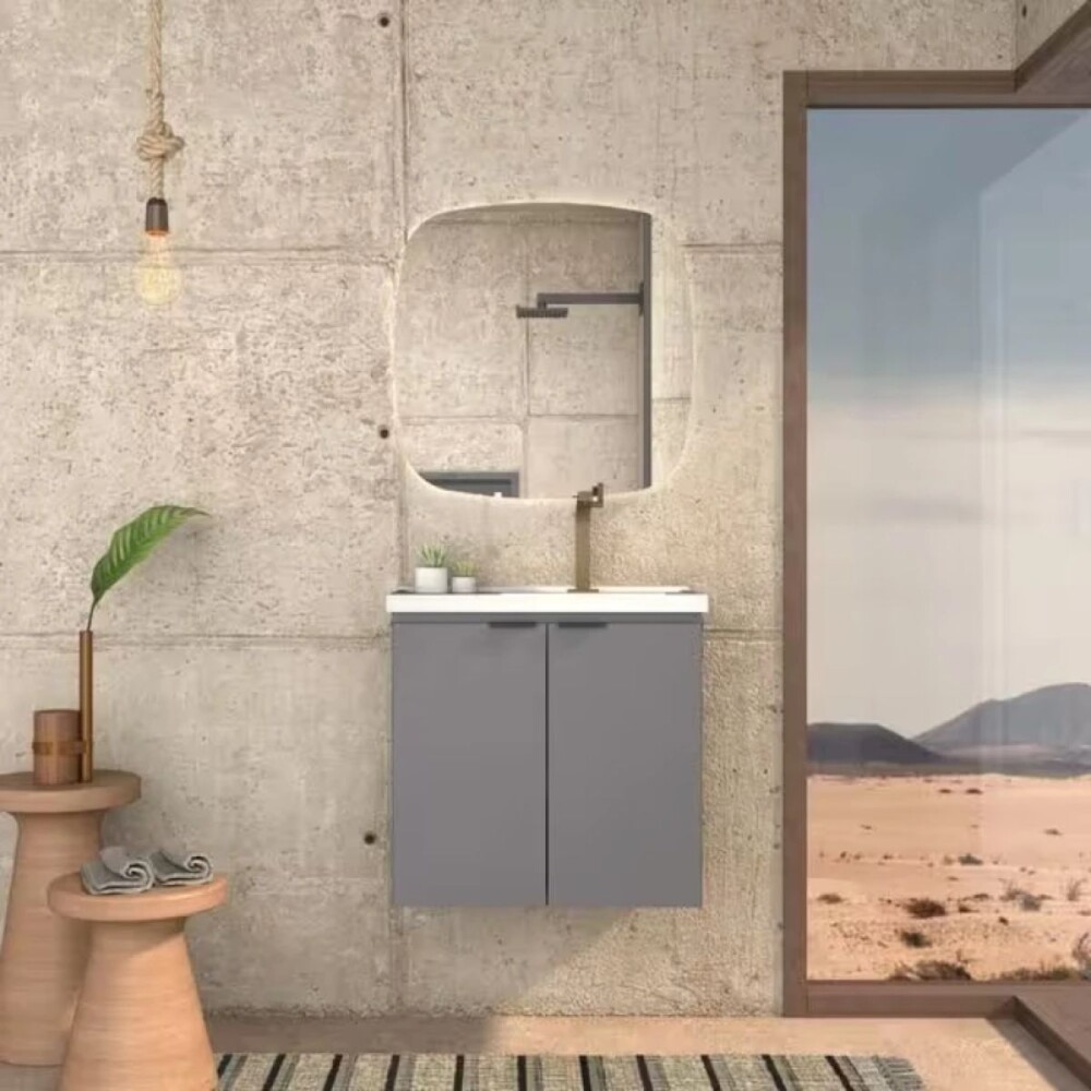 Mueble de baño suspendido Aster gris 60cm con bacha de resina Mueble De Baño Suspendido Aster Gris 60cm Con Bacha De Resina