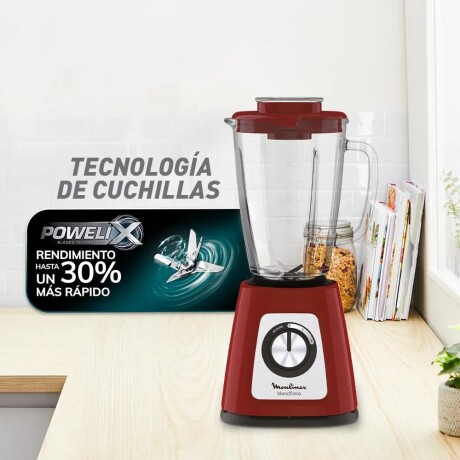 Licuadora Moulinex Blendforce, Jarra Vidrio + Vaso, 800w, Color Rojo Licuadora Moulinex Blendforce, Jarra Vidrio + Vaso, 800w, Color Rojo