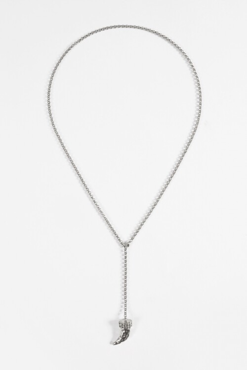 Collar cadena doble vuelta dije cuerno plateado