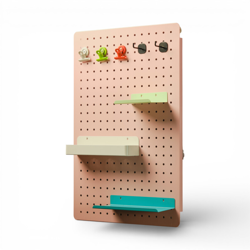 Panel perforado pegboard metálico organizador de pared 60x40 cm – Multiuso para el hogar Rosado