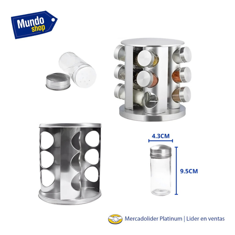 Porta Condimentos Especiero Giratorio Vidrio Gris