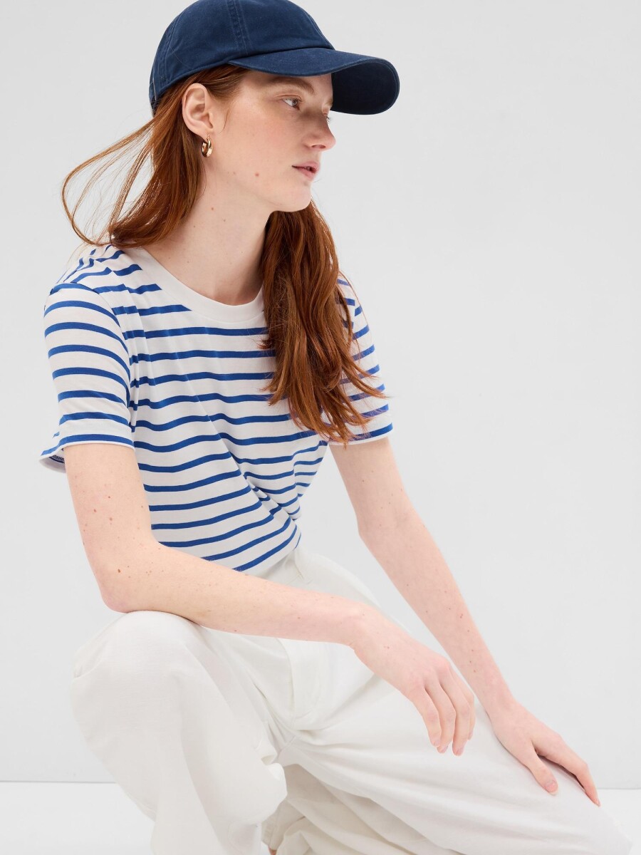 Remera Manga Corta Cuello Redondo Mujer - Blue Stripe 
