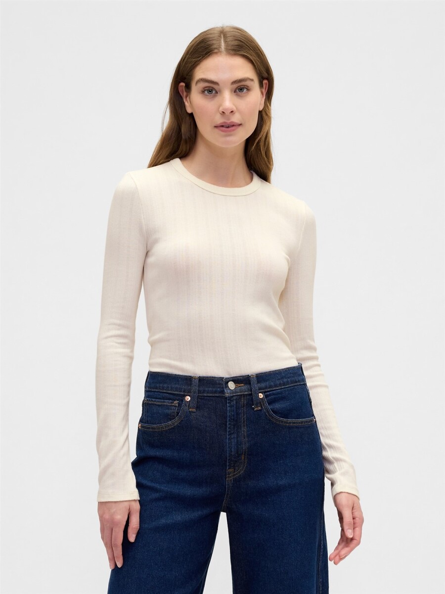 Remera Rib Mujer - Ivory Frost 