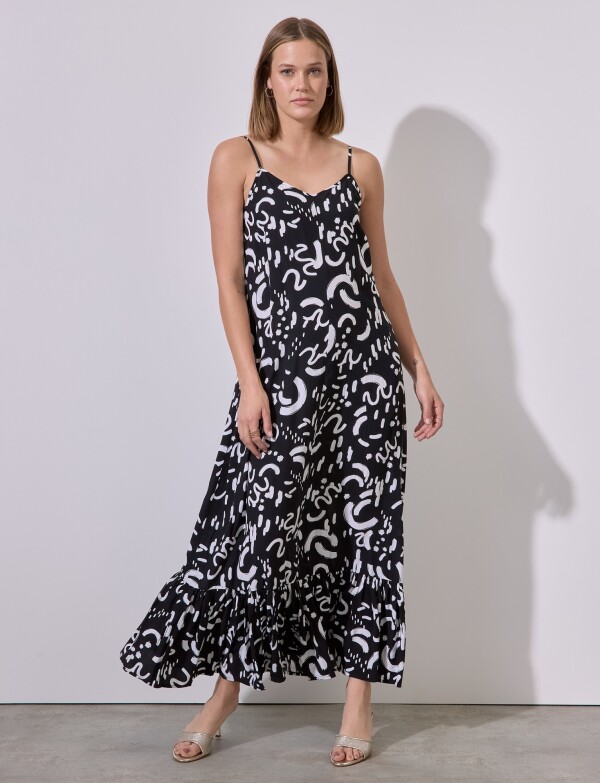 Vestido Maxi Print NEGRO/BLANCO