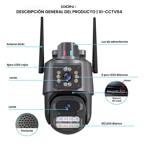 Cámara Doble Smart Xion Wifi Luz Led Vision Nocturna CAMARA SMART WIFI XION CCTV64