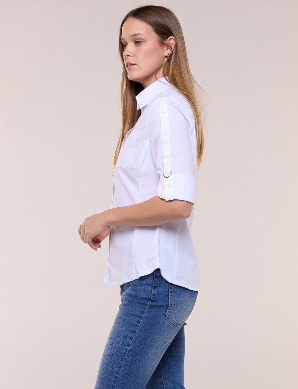 Camisa Algodon Con Laterales Elastizados BLANCO