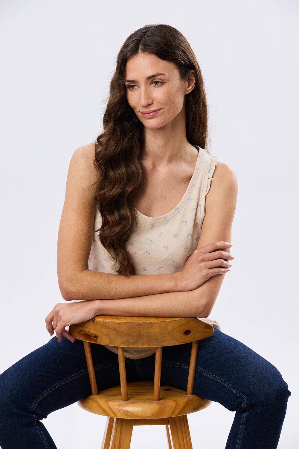 MUSCULOSA ALGODÓN CON VOLADOS Beige