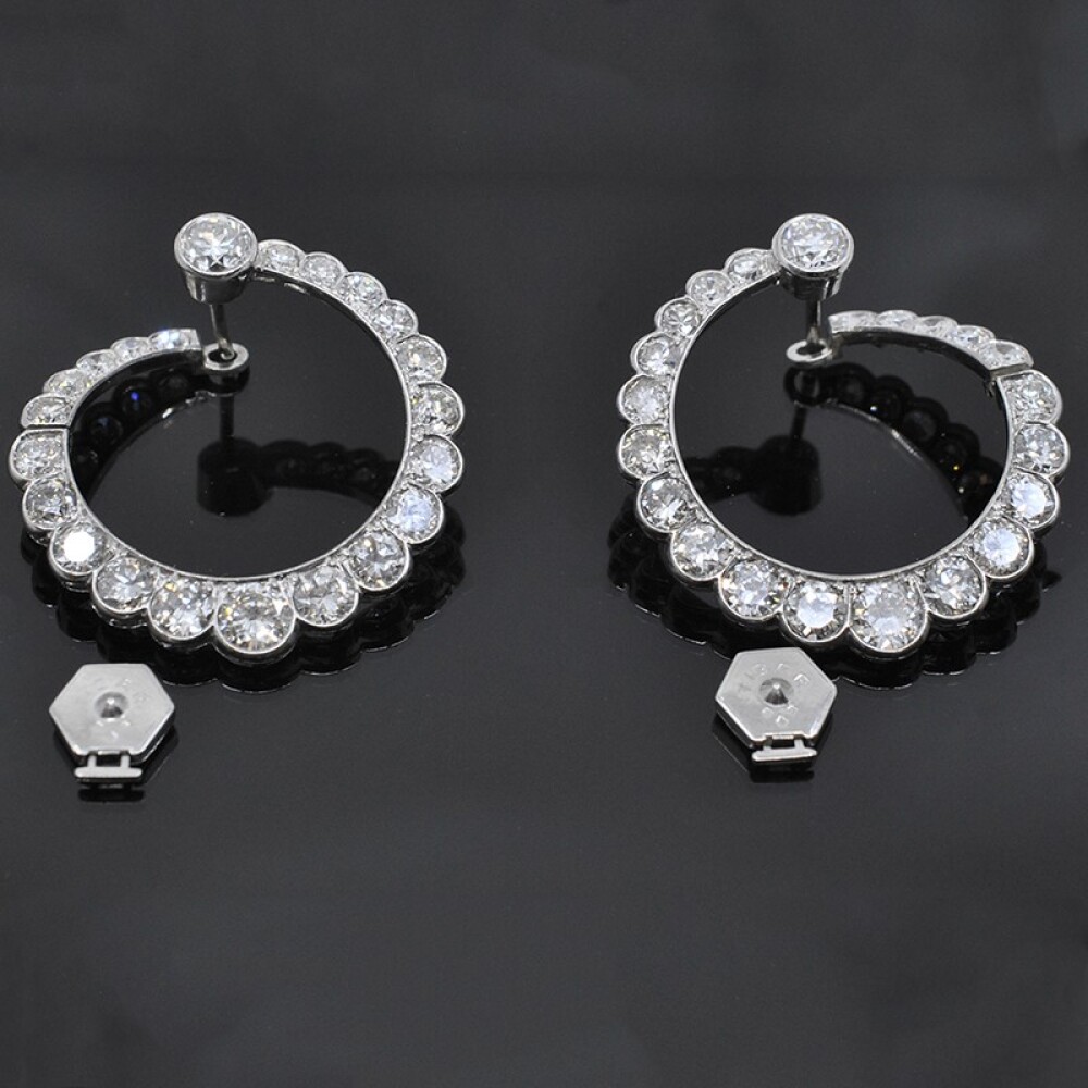 Antiguo Par De Caravanas En Platino Y Diamantes 6 Ct 1930-1950'S Antiguo Par De Caravanas En Platino Y Diamantes 6 Ct 1930-1950'S