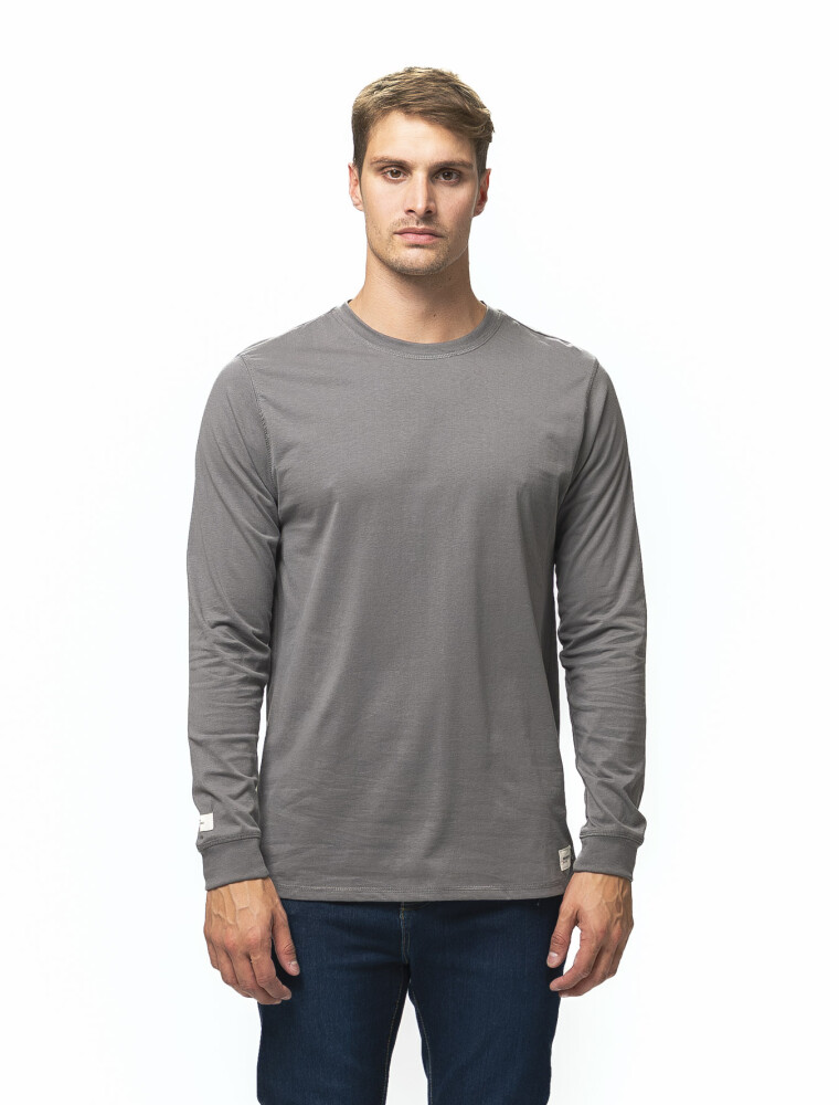 REMERA BASICA M/LARGA ALGODON Gris Oscuro