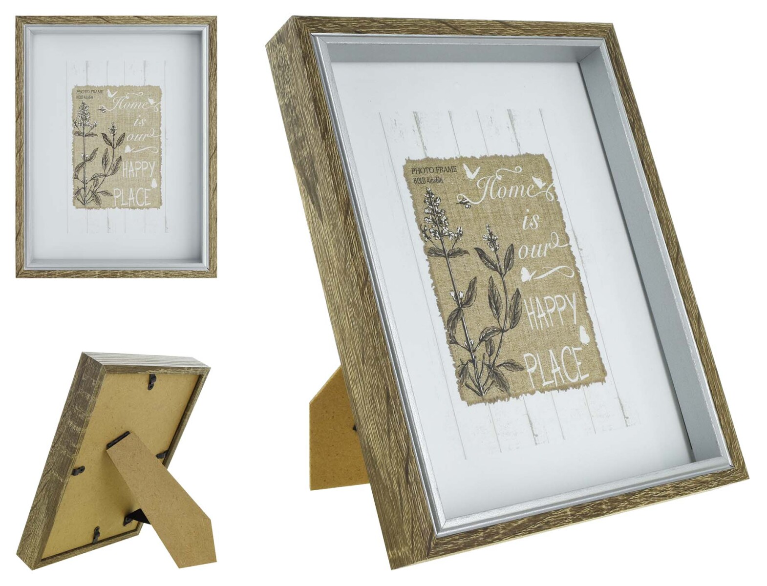PORTARRETRATO MADERA BORDE INTERNO PLATEADO 22X27X5CM P/FOTO 15X20CM 23073 