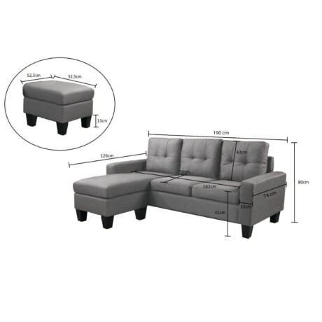 Sillon 3 cuerpos con chaise Herbie GRIS