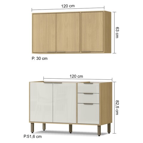 Bajo Mesada 120 cm 3 Puertas 2 Cajones y Aéreo 3 Puertas y Estantes Cocina Modular Gloria MDP 15mm y Pileta Tramontina Central Bajo Mesada 120 cm 3 Puertas 2 Cajones y Aéreo 3 Puertas y Estantes Cocina Modular Gloria MDP 15mm y Pileta Tramontina Central