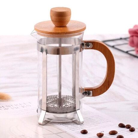 Cafetera Tetera Prensa Francesa 600Ml en Acero Vidrio Bambú Natural