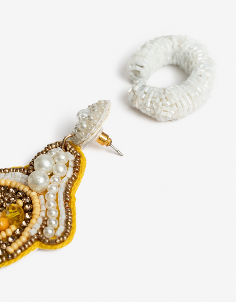 Aros Colgantes Largos Canutillos Set De Aros Colgantes Y Cuff Beads - Amarillo Medio