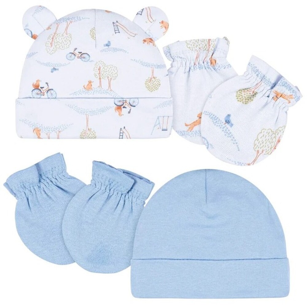 Set de 2 gorros y 2 mitones gerber celeste