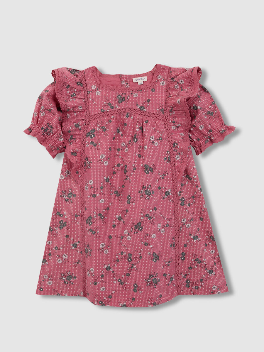 Vestido Estampado De Flores Con Volantes Rosa