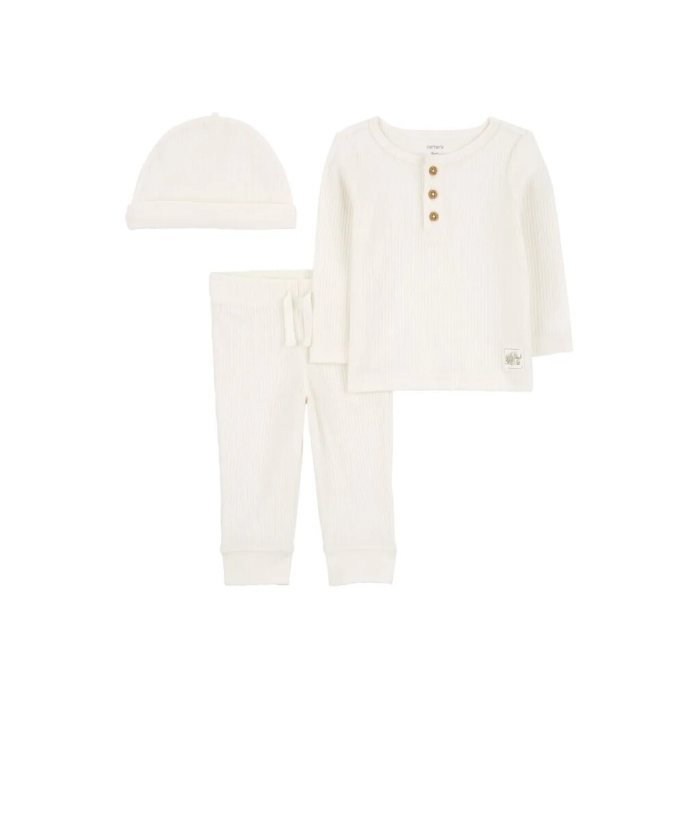 Primera Muda Carters tres piezas Remera botones - Blanca Elefante 