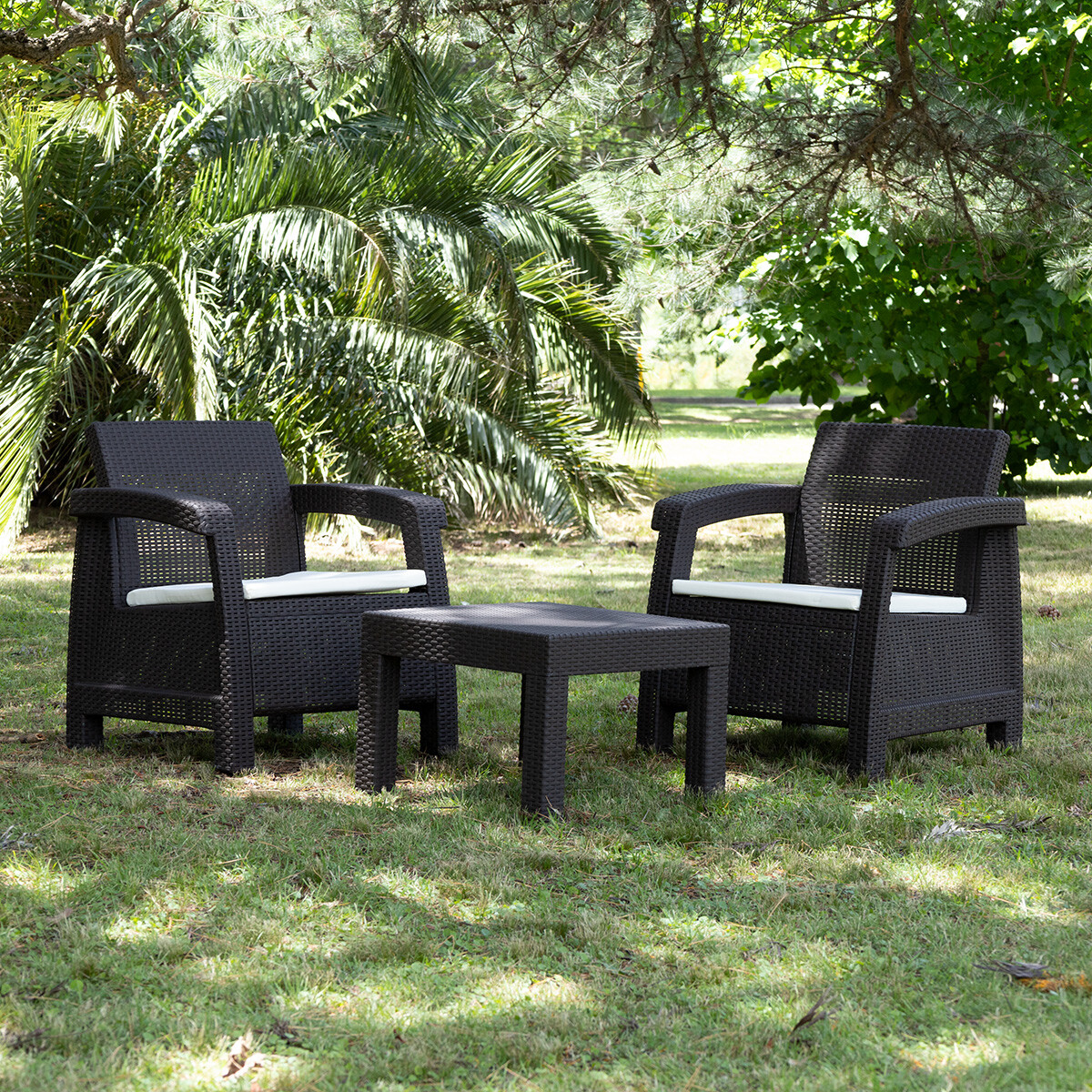 Juego de Jardín Mykonos - 2 butacas y mesa - Negro 