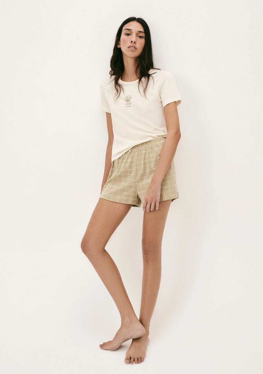 PIJAMA DE ALGODÓN CON ESTAMPADO - BEIGE 