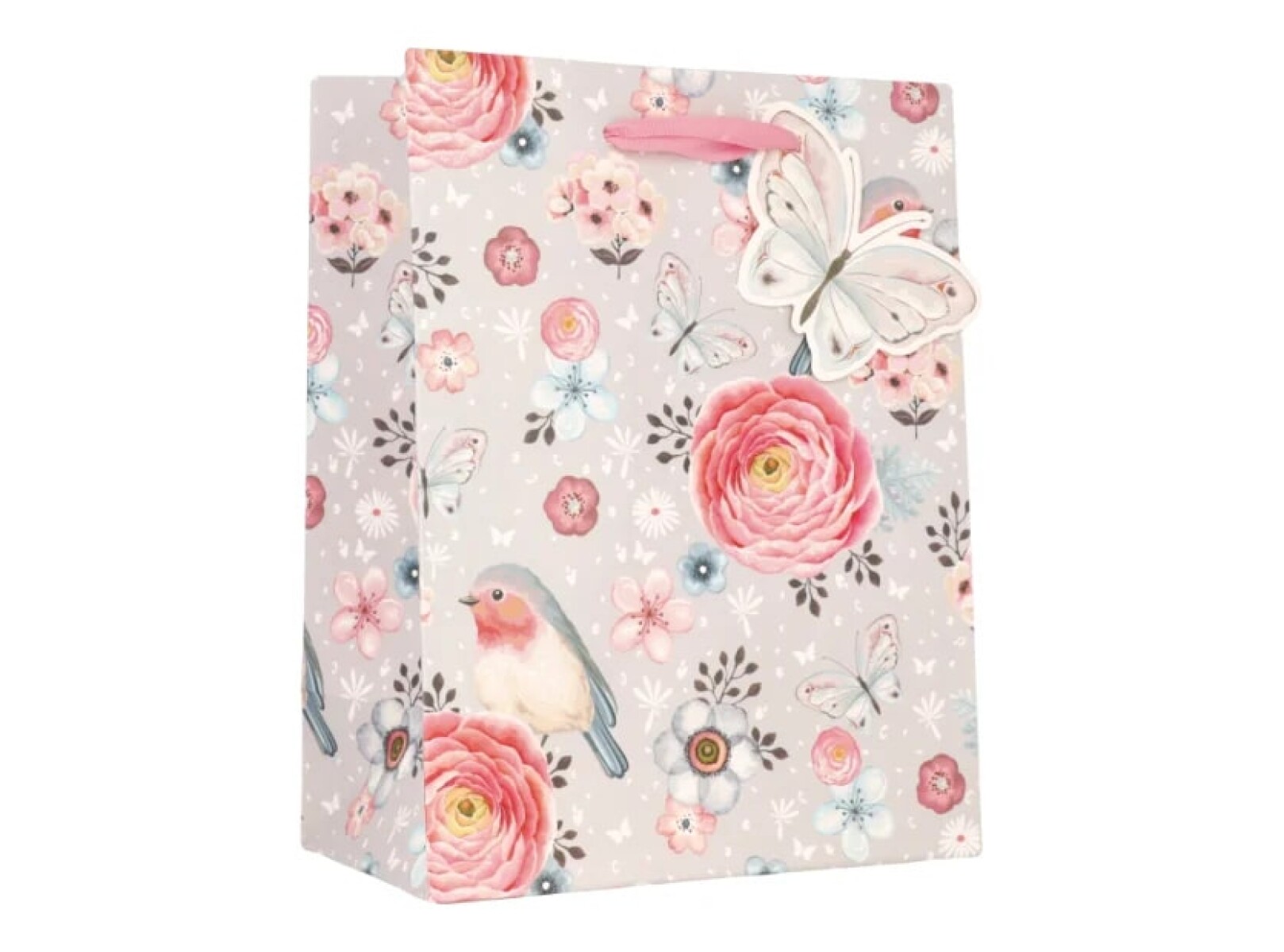Bolsa Top Grande - Flores Rosadas y Ave 
