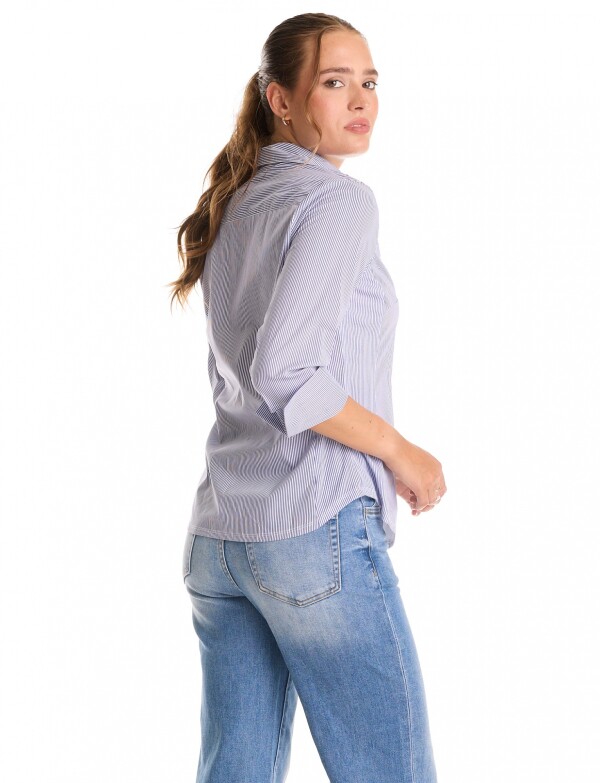 Camisa Lineas Strass AZUL/BLANCO
