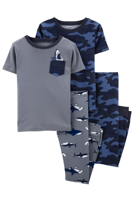 Pijama cuatro piezas de algodón, dos pantalones y dos remeras, diseño tiburones Pijama cuatro piezas de algodón, dos pantalones y dos remeras, diseño tiburones