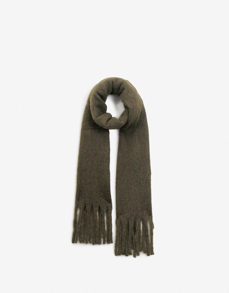 Bufandas Bufanda Tejida Con Flecos - Verde Militar