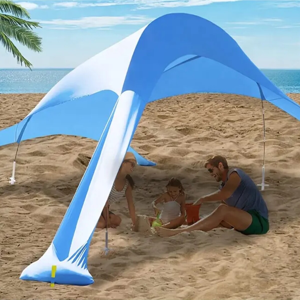 Gazebo carpa de playa, 4 patas - Celeste 
