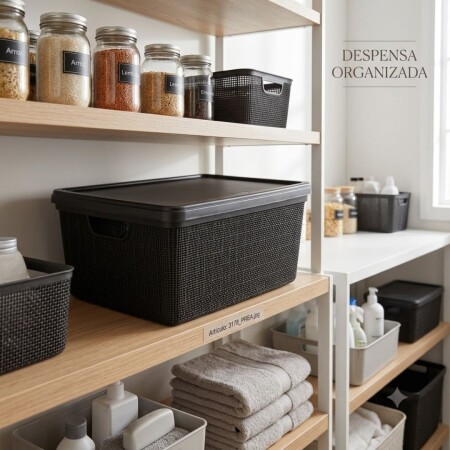 Caja organizadora Simil Rattan 15 litros Negro Caja organizadora Simil Rattan 15 litros Negro