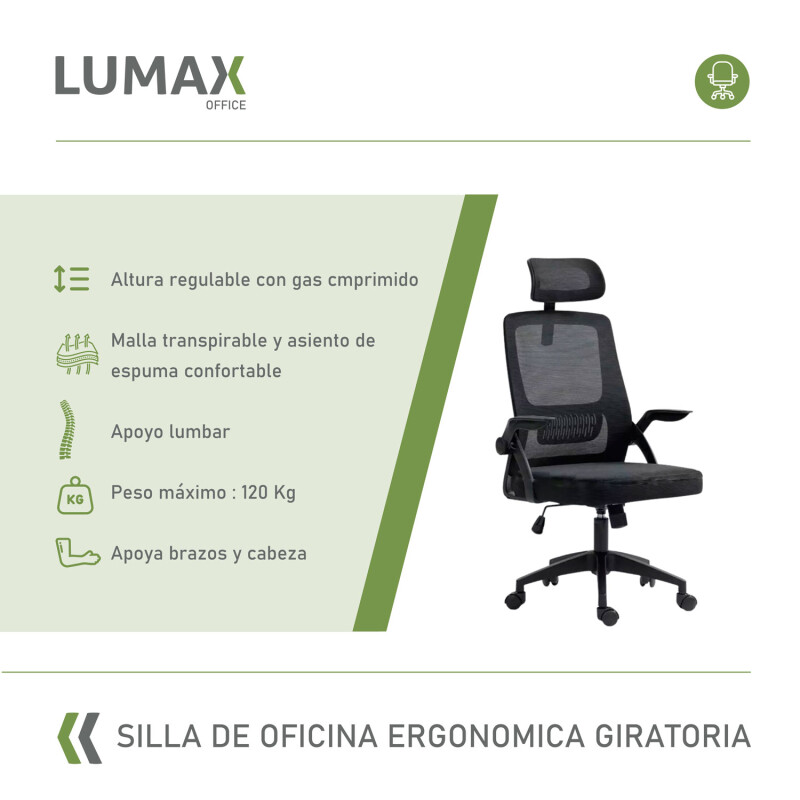 Silla Oficina Penk Ergonomica Giratoria con Apoyacabezas Negro