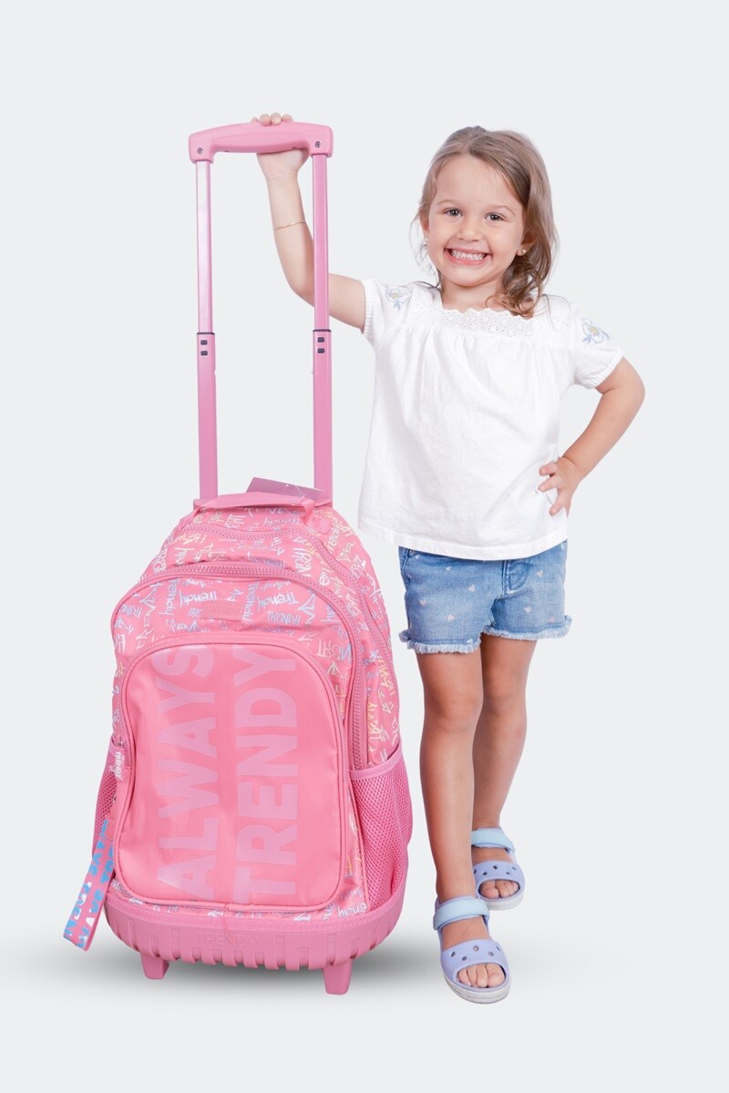 Mochila escolar amplia con ruedas Fucsia Rosa