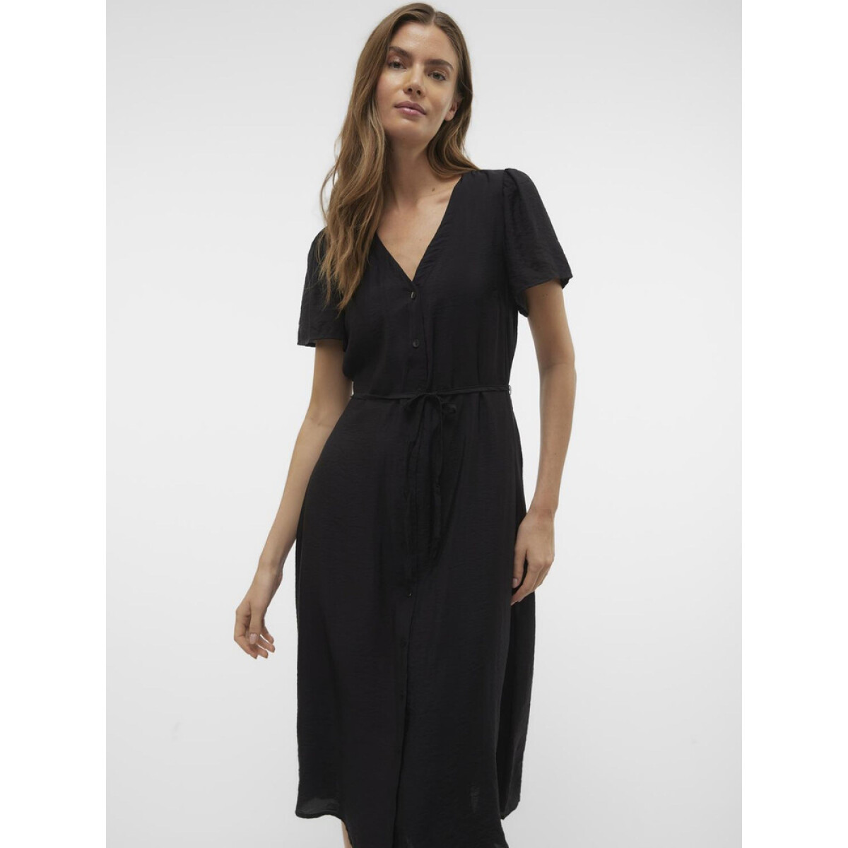 VMJOSIE SS CALF SHIRT DRESS WVN GA - BLACK 