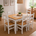 JUEGO DE COMEDOR 1 MESA + 6 SILLAS BLANCO/ NATURAL MODELO LUCIA Juego De Comedor 1 Mesa + 6 Sillas Blanco/ Natural Modelo Lucia