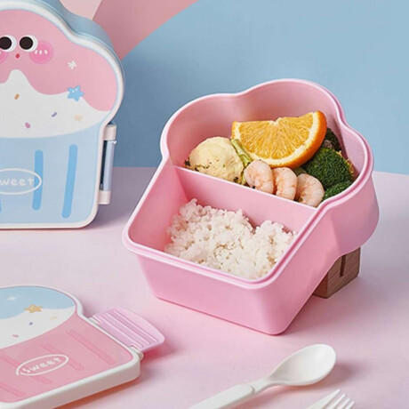 Vianda con división y cubiertos 17x16x8cm Cupcake Rosado