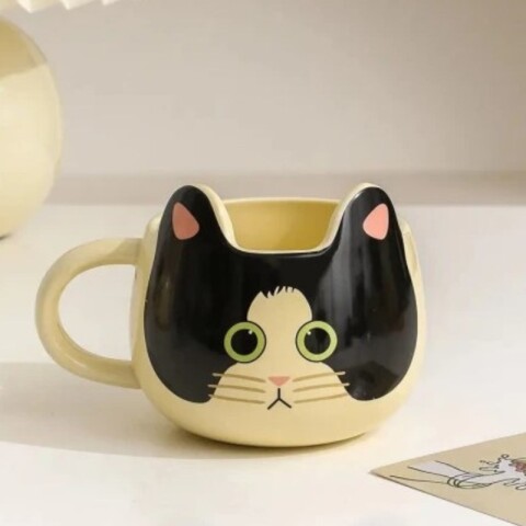 Taza gatito c/cuchara Blanco y negro