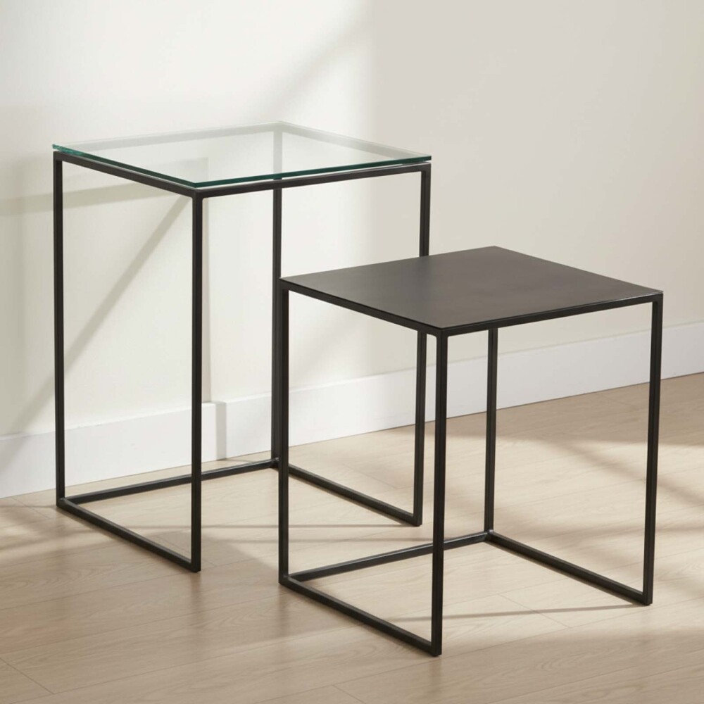 MASA AUXILIAR DE LIVING METAL-VIDRIO-Y-MADERA GRIS SILVER PLATA