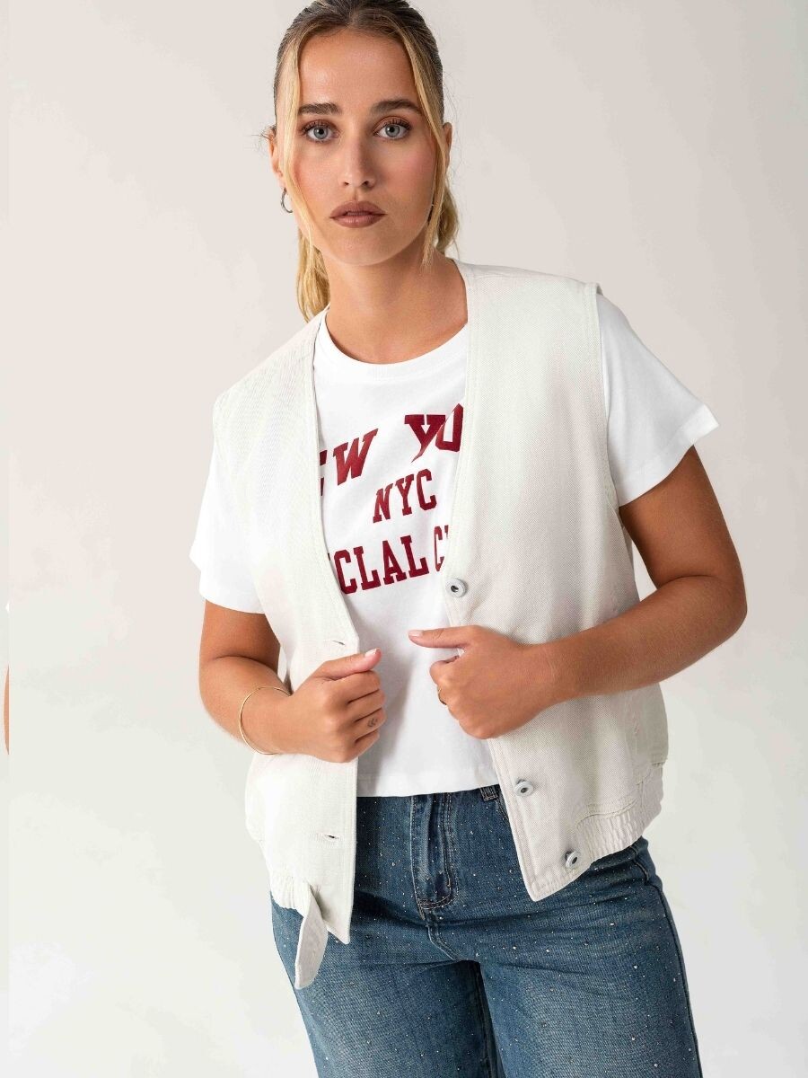 Remera Crop New York - Blanco 