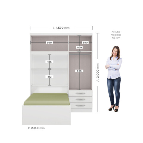 Juego de Dormitorio Ropero Lisboa 4 Puertas 3 Cajones Estantes Baúl con Cama Blanco y Colchón Roma Espuma 88 cm Juego de Dormitorio Ropero Lisboa 4 Puertas 3 Cajones Estantes Baúl con Cama Blanco y Colchón Roma Espuma 88 cm