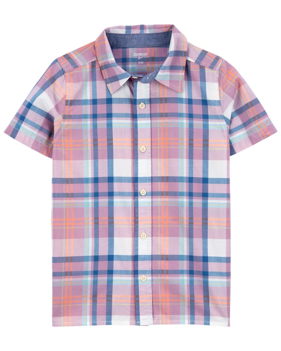 Camisa de algodón, manga corta diseño a cuadros. Talles 6-14 
